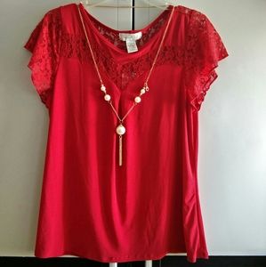 -NWT- Emma & Olive Red Lace Sweetheart Top